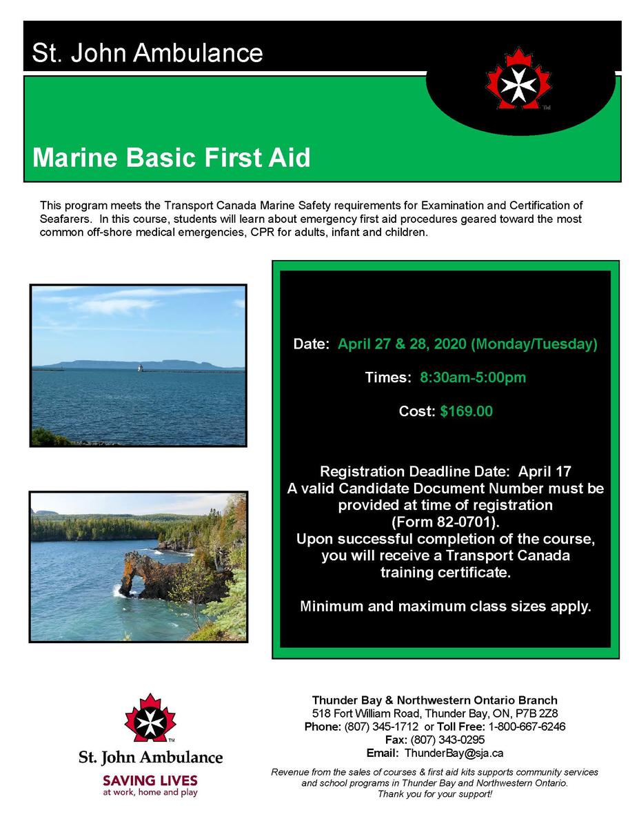 Marine Basic First Aid Course Thunder Bay Yacht Club